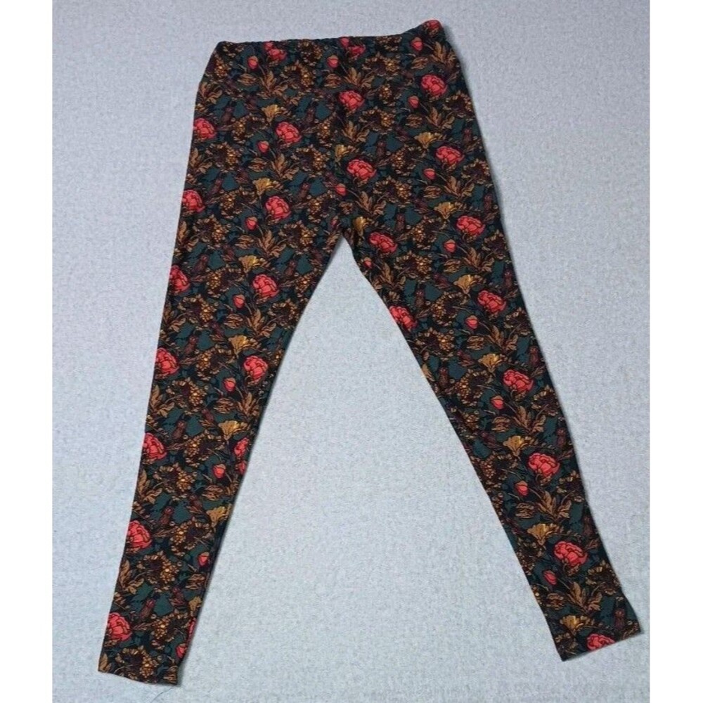 Lularoe Tall And Curvy Dark Floral Legging Pants Womens One Size Black and Roses